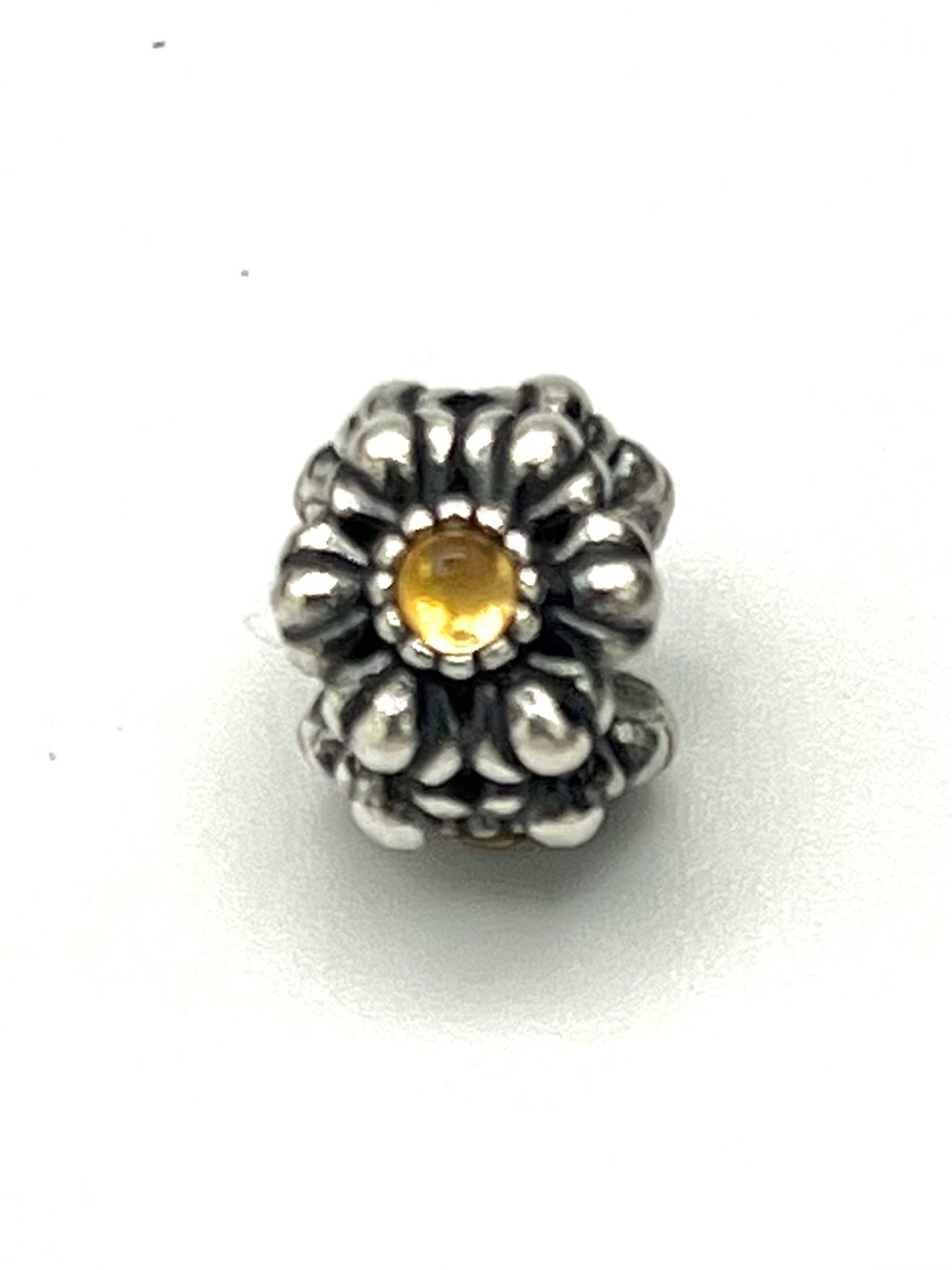 Pandora Citrine Cabachon & Sterling Silver Flower Bead Charm